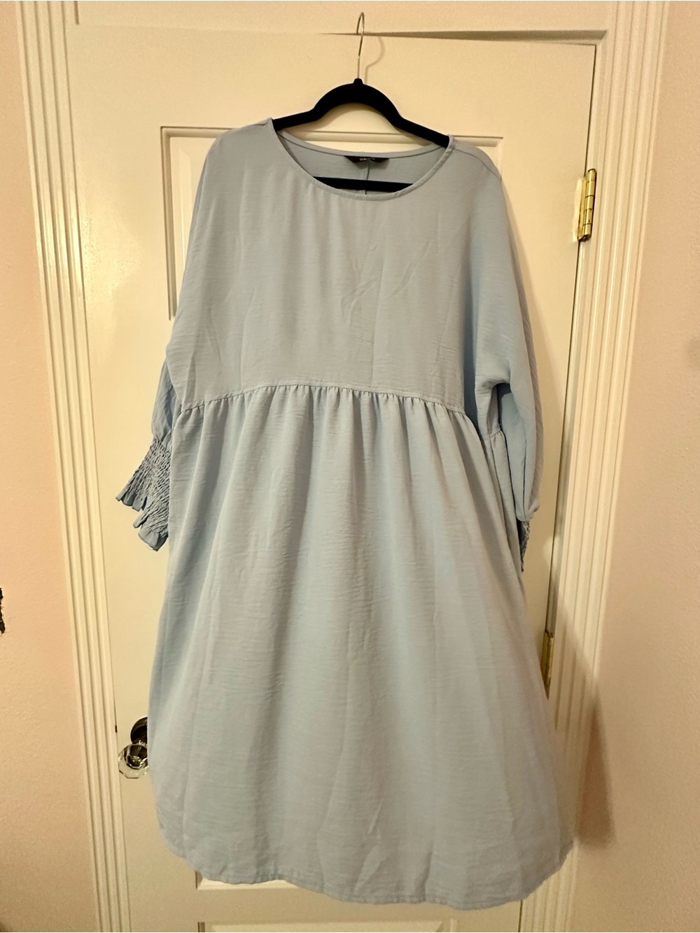 Light Blue Long Sleeve Smocked Cuff Dress